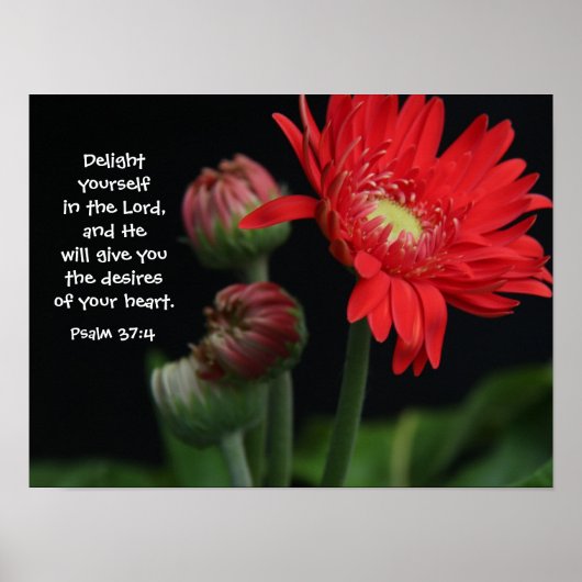 Floral Poster met Bijbelvers uit Psalm 37:4 (Voorkant)