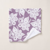 Floral pourpre et blanc lilas violet et feuille (Gant de toilette)
