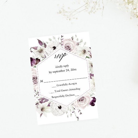 Floral pourpre et blanc no Repas RSVP VER