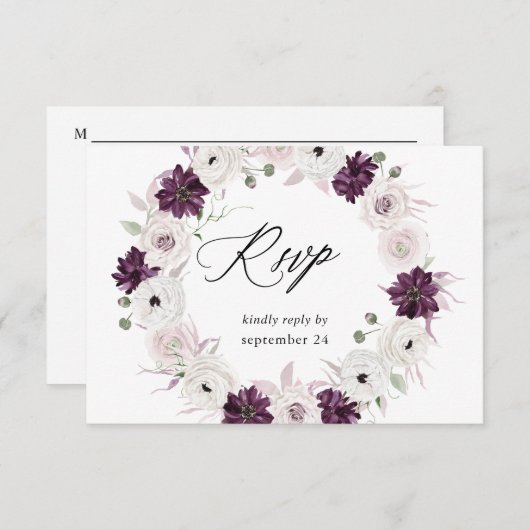 Floral pourpre et blanc w Repas RSVP (Devant / Derrière)