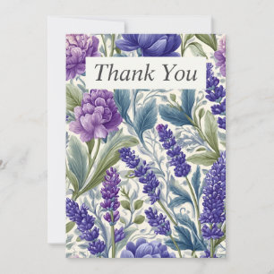 Floral pourpre et bleu sur Carte de remerciements