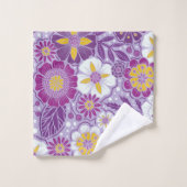 Floral pourpre, jaune et magenta (Gant de toilette)