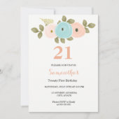 Floral Pretty Peach 21st Birthday Invitation (Devant)
