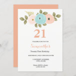 Floral Pretty Peach 21st Birthday Invitation<br><div class="desc">Floral Pretty Peach 21st Birthday Invitation Collection correspondante à Niche et Nest store. Nous avons utilisé des oeuvres de : Freshmint Paperie https://www.etsy.com/shop/FreshmintPaperie</div>