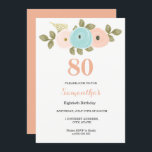 Floral Pretty Peach 80th Birthday Invitation<br><div class="desc">Floral Pretty Peach 80th Birthday Invitation Collection correspondante à Niche et Nest store. Nous avons utilisé des oeuvres de : Freshmint Paperie https://www.etsy.com/shop/FreshmintPaperie</div>