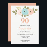 Floral Pretty Peach 90th Birthday Invitation<br><div class="desc">Floral Pretty Peach 90th Birthday Invitation Collection correspondante à Niche et Nest store. Nous avons utilisé des oeuvres de : Freshmint Paperie https://www.etsy.com/shop/FreshmintPaperie</div>