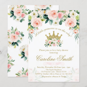 Floral Princess Gold Crown Baby shower Uitnodiging