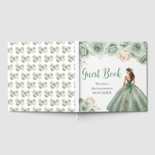 Floral Princess in a Sage Green Dress Quinceanera Gastenboek (Volledig)