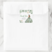 Floral Princess in a Sage Green Dress Quinceanera Vierkante Sticker (Tas)