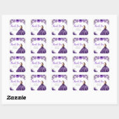 Floral Princess in Dark Purple Dress Quinceanera Vierkante Sticker (Vel)