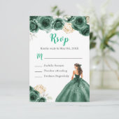 Floral Princess in een donkergroene jurk RSVP Kaartje (Staand voorkant)
