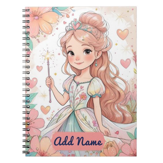Floral Princess Notitieboek – Bewerkbare naam (Voorkant)