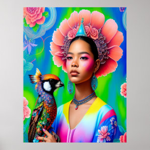 Floral prinses met een vogel poster