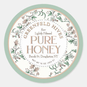 Floral print bijen lentegroen ruwe honing Ronde Sticker