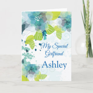 Floral Print Custom Name Birthday Card-Vriendin Kaart