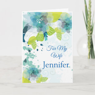 Floral Print Custom Name Birthday Card-Wife kaart