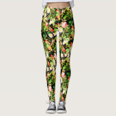Floral Print Roos roze & White Flowers op zwart Leggings (Voorkant)
