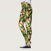 Floral Print Roos roze & White Flowers op zwart Leggings (Links)