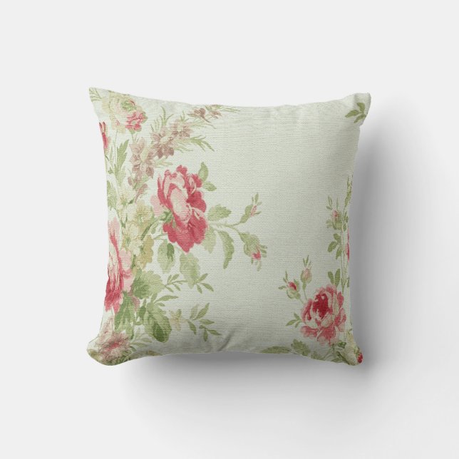  Floral Print Sierkussen-Roze bloemen Kussen (Voorkant)