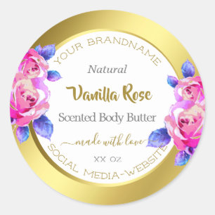 Floral Product Packaging Labels Gold White Roze