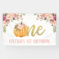 Floral Pumpkin 1st Birthday Banner - Girl