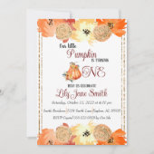 Floral Pumpkin 1st Birthday Uitnodiging (Voorkant)