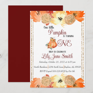 Floral Pumpkin 1st Birthday Uitnodiging