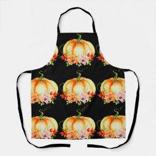 Floral Pumpkin Black Apron Schort
