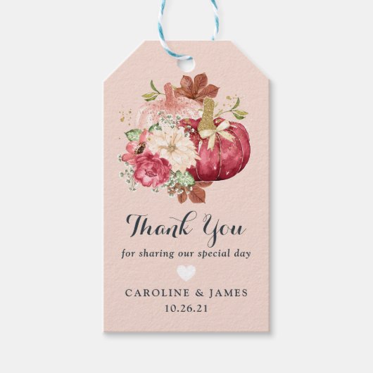 Floral Pumpkin Blush Marsala Baby shower Cadeaulabel (Voorkant)