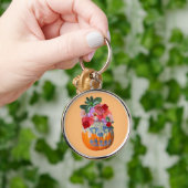 Floral Pumpkin Cutout Design Sleutelhanger (Hand)