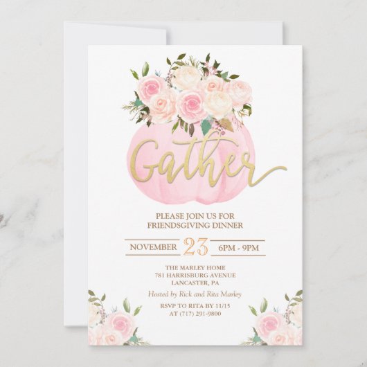 Floral Pumpkin Friendsgiving diner uitnodiging (Voorkant)