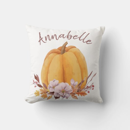 Floral Pumpkin Herfst Autumn Name Girls Room Kussen (Voorkant)