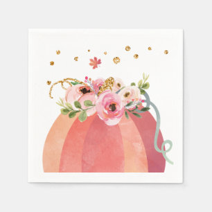 Floral Pumpkin Herfst Girl Pink Gold Birthday Servet