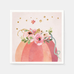 Floral Pumpkin Herfst Girl Pink Gold Birthday Servet