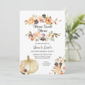 Floral Pumpkin Housewarming Party Invite Kaart (Staand voorkant)
