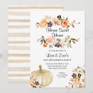 Floral Pumpkin Housewarming Party Invite Kaart
