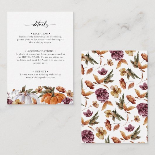 Floral Pumpkin Informatiekaartje (Voorkant / Achterkant)