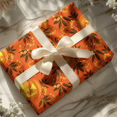 Floral Pumpkin Jack O'Lantern Pattern Cadeaupapier