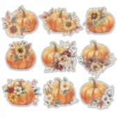 Floral Pumpkin Parade – Elegante Herfst Sticker Se (Voorkant)