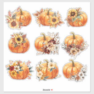 Floral Pumpkin Parade – Elegante Herfst Sticker Se