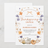Floral Pumpkin Thanksgiving Dinner Invitation Kaart (Voorkant / Achterkant)