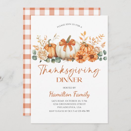 Floral pumpkin Thanksgiving Dinner party Kaart (Voorkant / Achterkant)