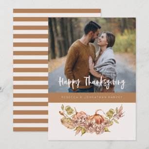 Floral Pumpkin Thanksgiving Herfst Holiday Card Feestdagenkaart
