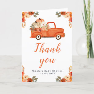 Floral Pumpkin Truck Baby shower Bedankkaart