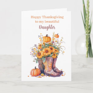 Floral Pumpkins Cowboy Boots Thanksgiving Kaart