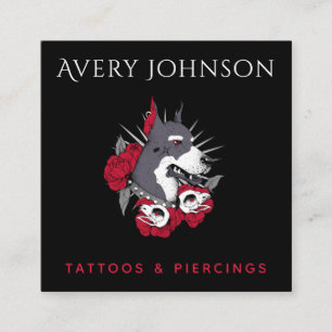 Floral Punk Rock Dog Tattoo Artistist Social Media Vierkante Visitekaartje