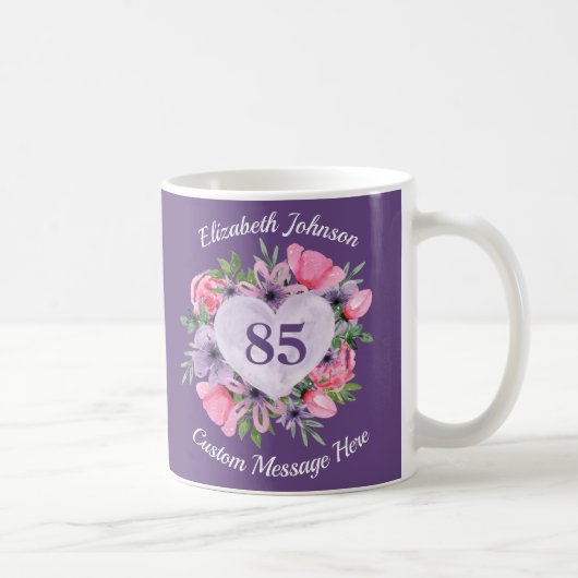 Floral Purple 85e Anniversaire Mug pour femmes (Droite)