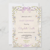 Floral purple babyshower party invitation (Devant)