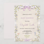 Floral purple babyshower party invitation (Devant / Derrière)