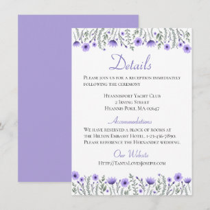 Floral Purple Flowers Details Directions Wedding Kaart